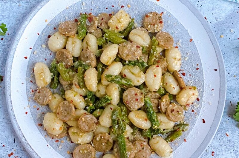 Gnocchi with Spicy Chicken Italian Sausage and Asparagus
